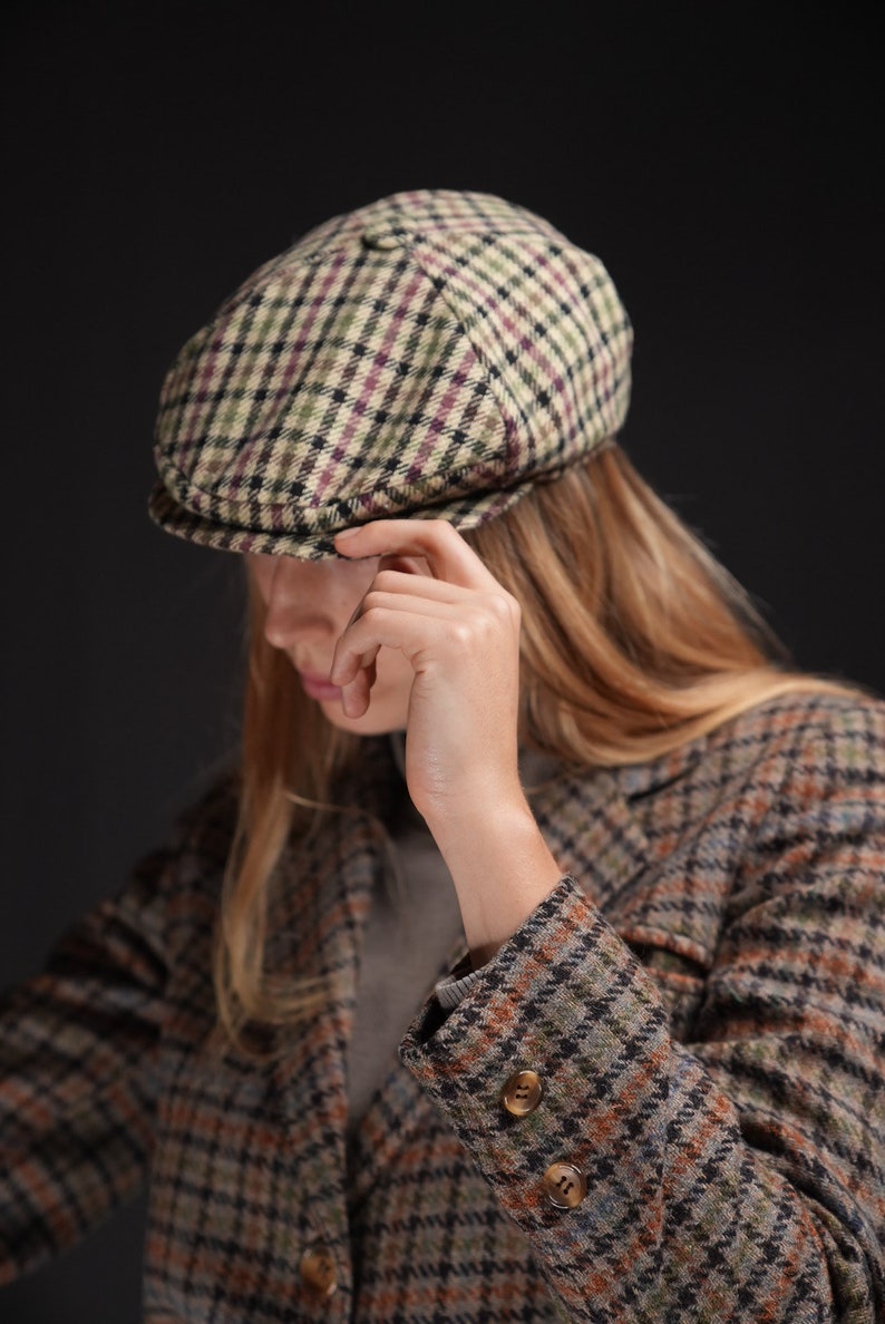 Checkered Vintage Hat Wool Beret image 5