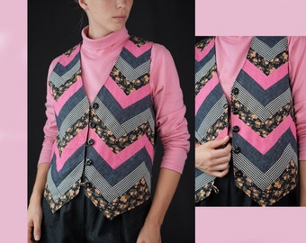 Vintage Waistcoat patchwork chevron pattern / Made in Sweden