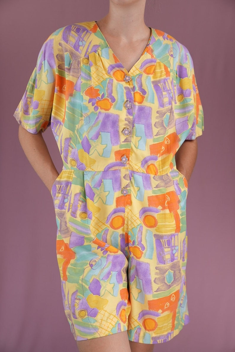 Colorful Vintage Playsuit | 1980s Rompers Women's With Colorful Pattern ...