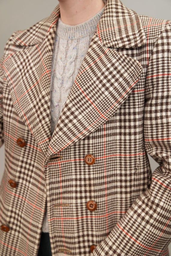 60s Classic Glen Plaid Wool Coat | Vintage | Women's S-M | Men's
