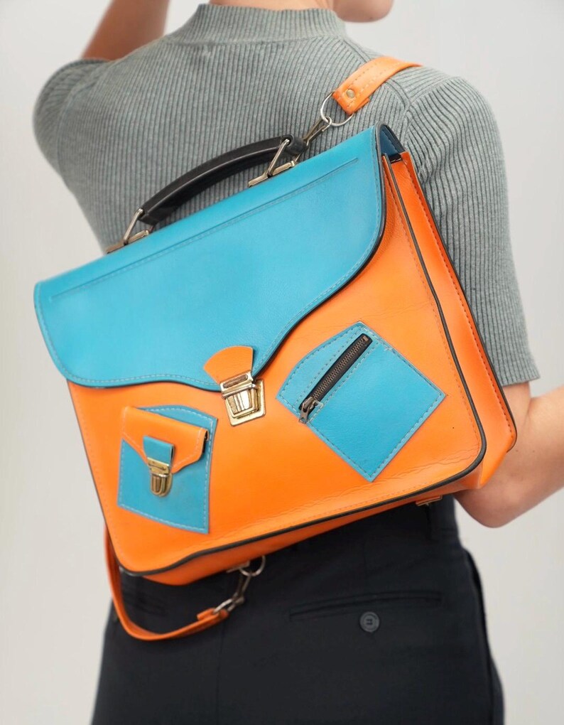 Vintage Satchel Backpack With Bold Color-block Design | 35cm X 26cm ...