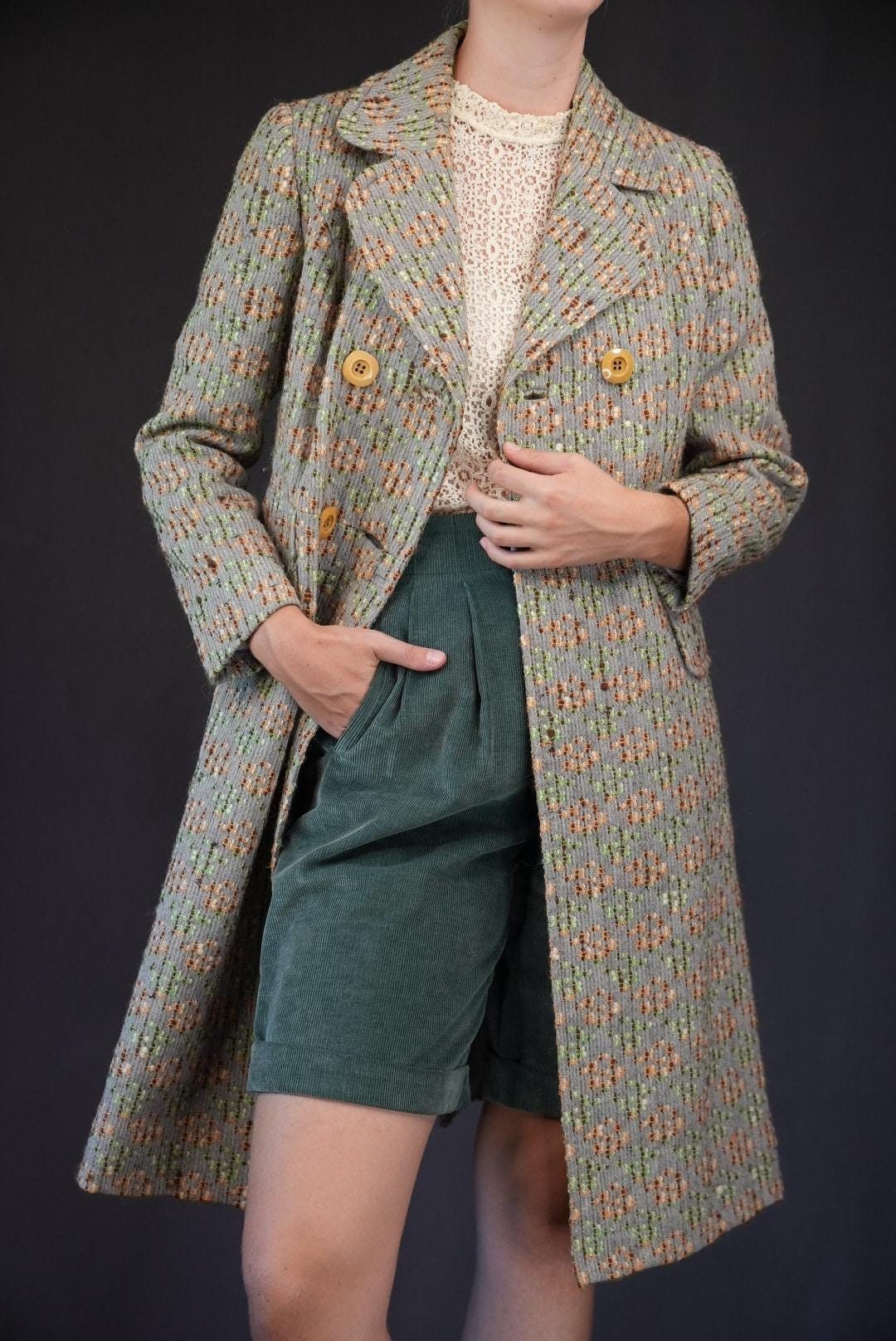 960s Italian Wool Tweed Coat | Soft Pastel Double-breasted Vintage