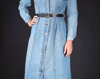 Vintage Denim Dress 90s | Light Blue Denim Maxi Dress Women's | Jeans Dress  - Etsy