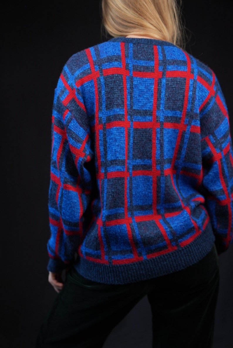 Vintage Sweater with Graphic Pattern blue red Made in Denmark image 3