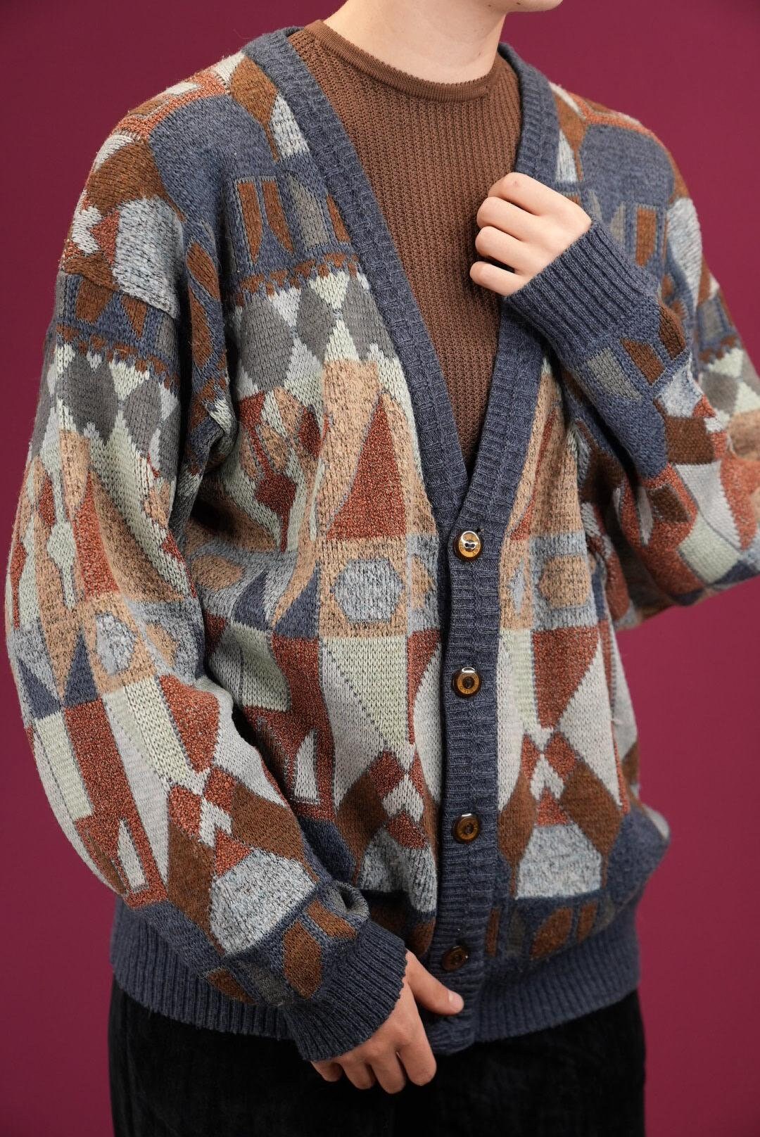 売れ筋ランキングも Italian Earthy in Pattern Geometric With Cardigan Vintage トップス