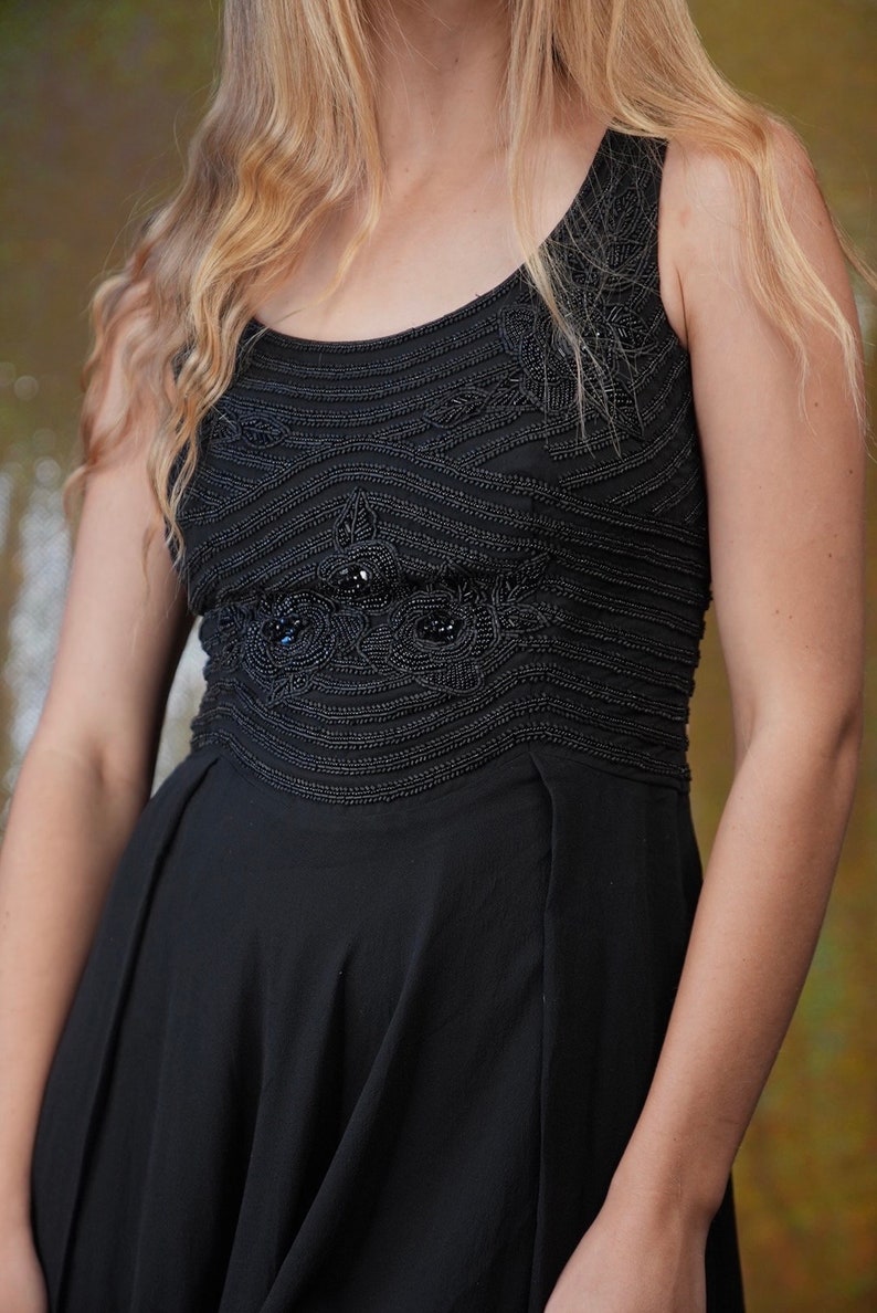 Luisa Spagnoli Beaded Silk Dress in Black with Flower Embroidery Pure Silk Made in Italy image 1