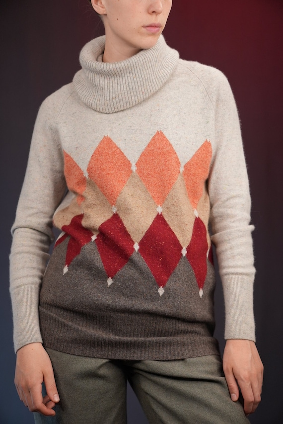 Ballantyne Cashmere Sweater With Maxi Turtle-neck and Argyle