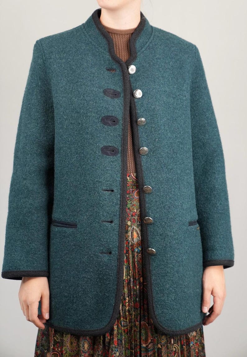 Dolomiten Boiled Wool Jacket in Teal Green Women's Tyrolian Vintage