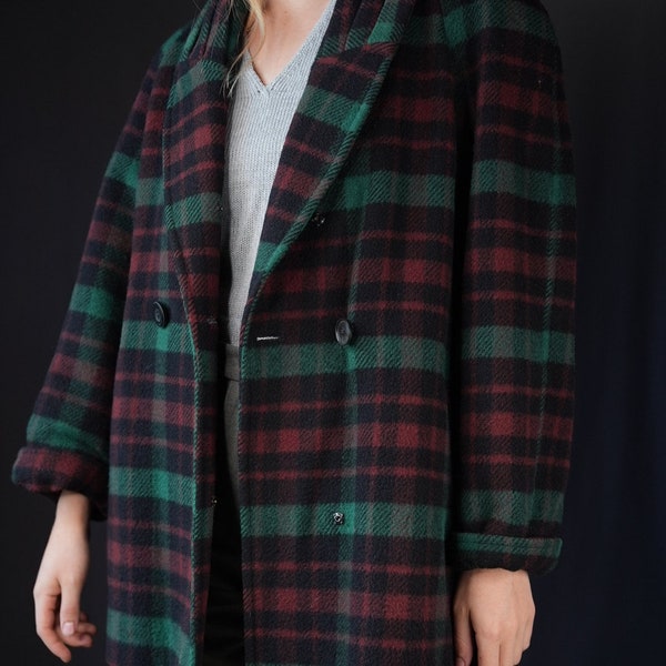 Manteau en laine vintage à carreaux, fabriqué en Italie