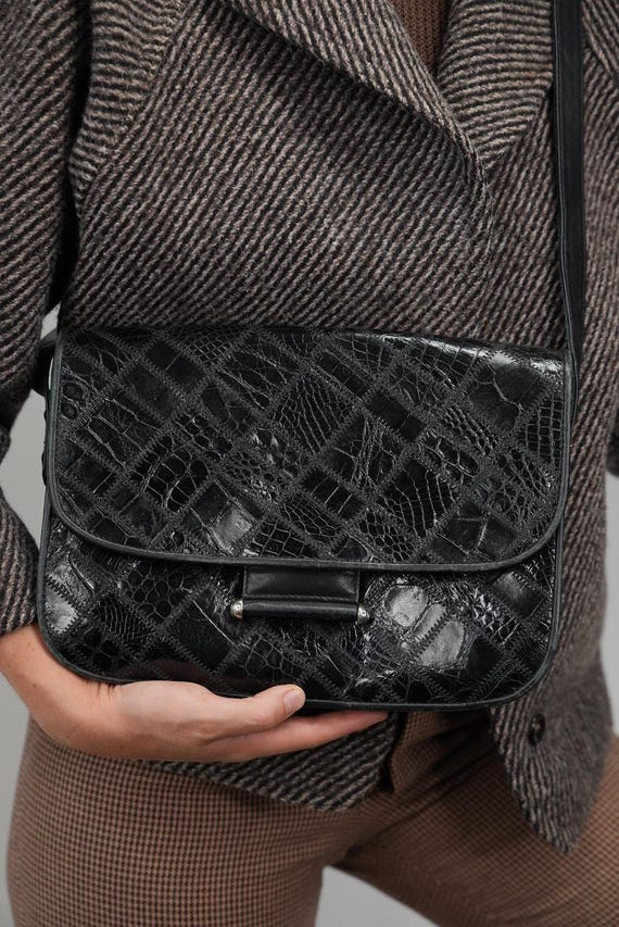 Italian Snake-embossed Leather Patchwork Bag | 80… - image 1