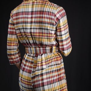 Vintage Jumpsuit Checkered with Belt Womens Playsuit Tartan image 3