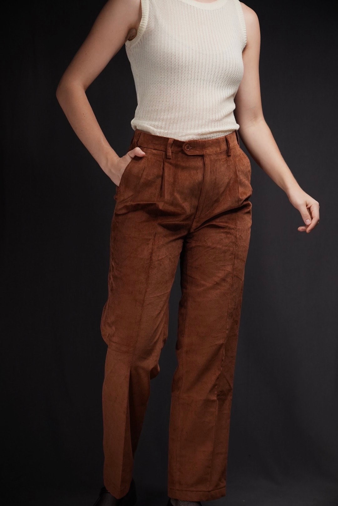 Brown Corduroy Trousers, Flare Corduroy Pants, Women Vintage Style, High  Waisted Pants, Winter Trousers, Ribbed Velvet Pants, Gift for Her 