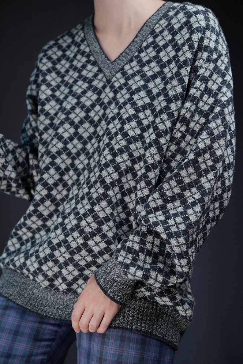 Checkered Vintage Wool Sweater black and white image 6