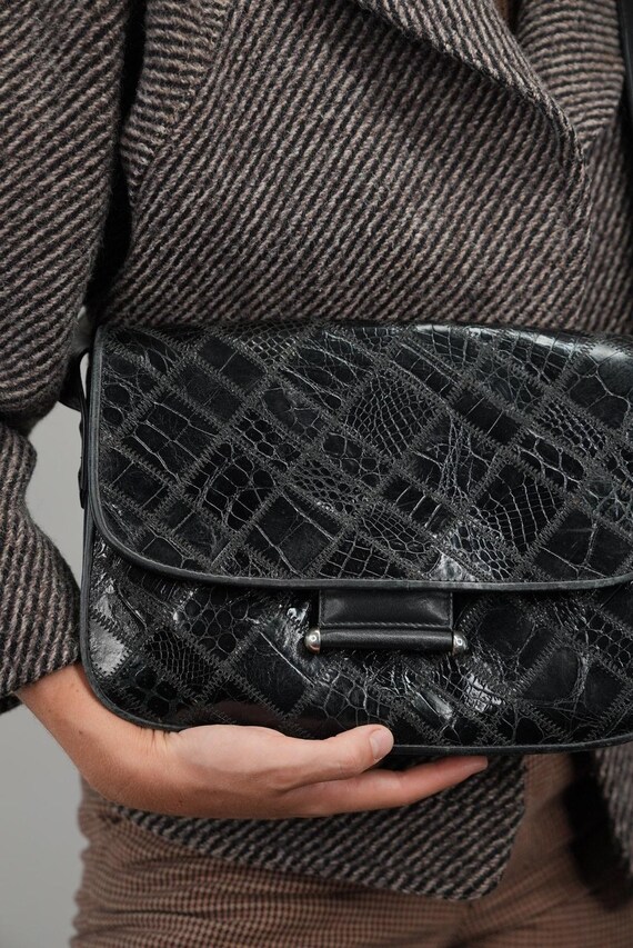 Italian Snake-embossed Leather Patchwork Bag | 80… - image 8