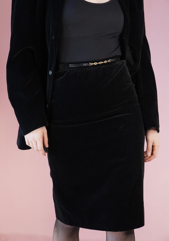 CELINE Paris Black Velvet Vintage Skirt 1980s | Ma
