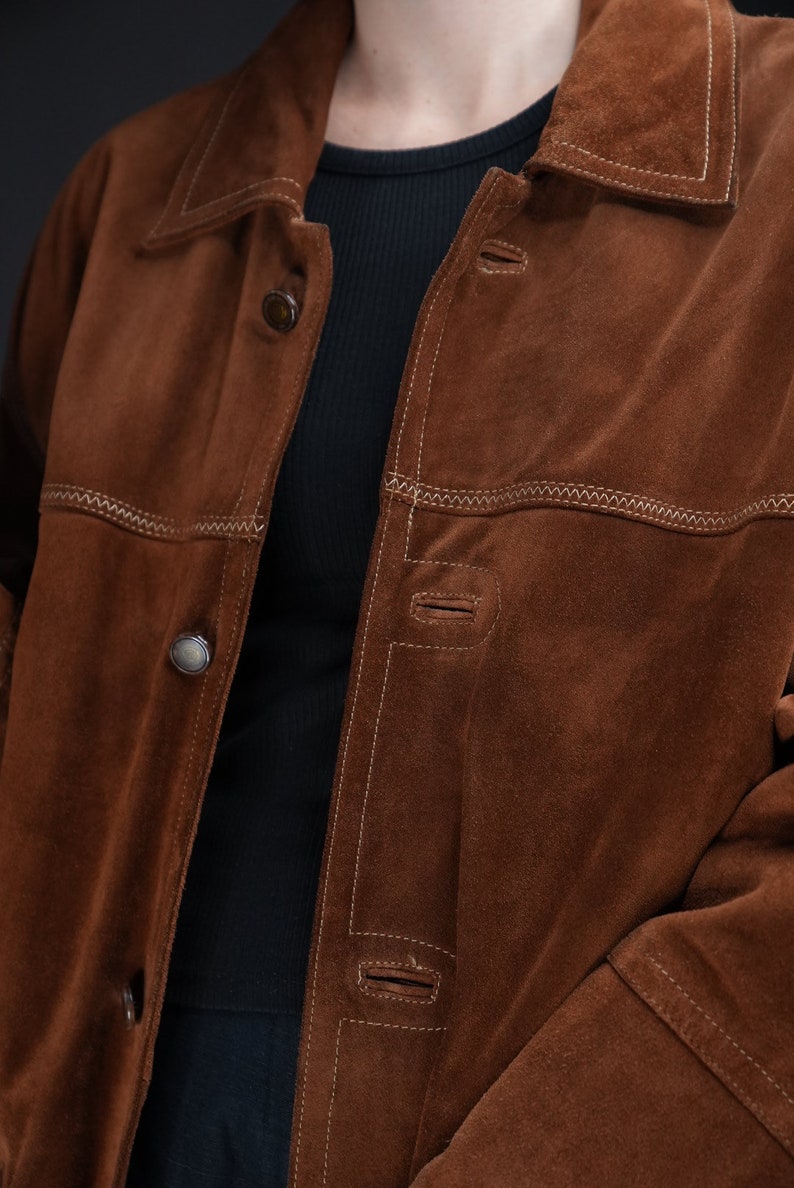 Luxury Suede Leather Coat Vintage caramel brown image 5
