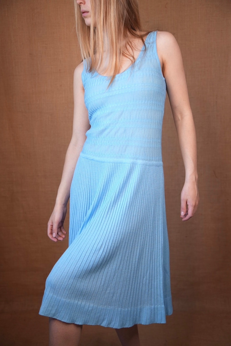 Baby blue pleated knit dress 60s/70s image 2