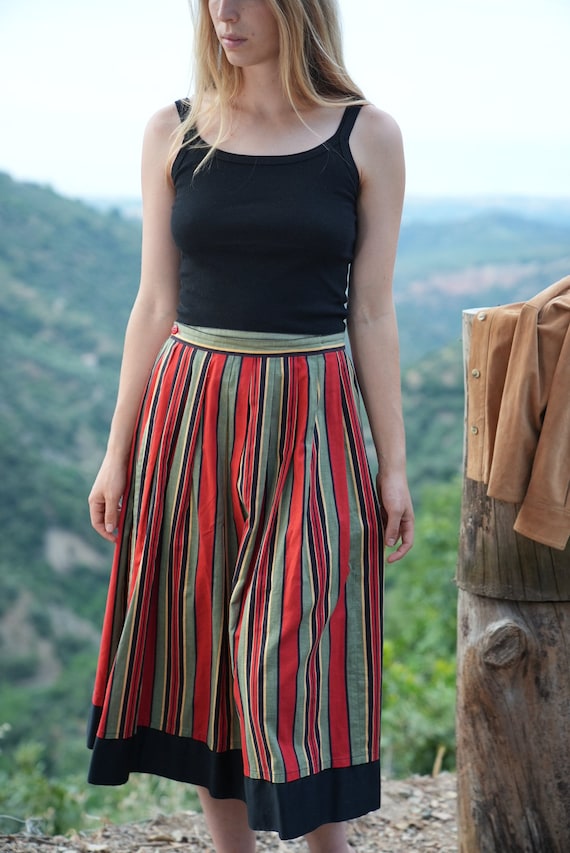 Unique Vintage Midi Skirt Vintage 60s 70s striped… - image 6