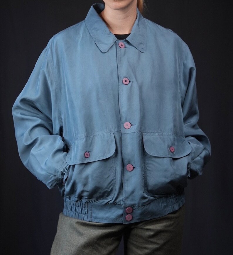Silk Bomber-jacket Vintage light blue John Slim, Made in Italy image 1