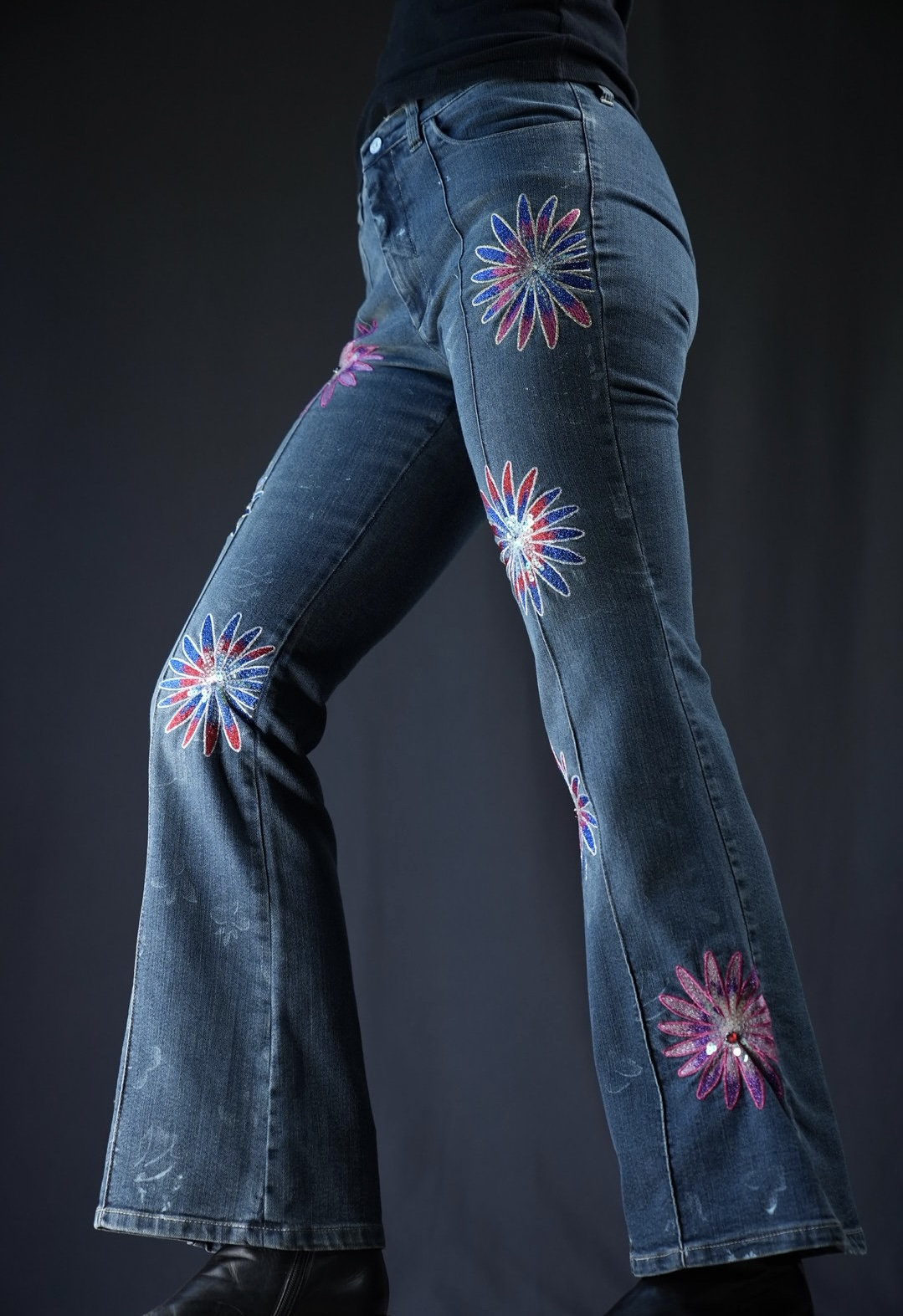 Versace Jeans Couture Flared Low Rise Jeans With Flower