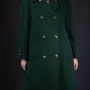 Aquascutum Dark Green Double-Breasted Vintage Wool Coat 20% Cashmere Made in England image 6