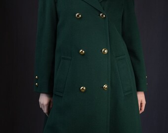 Aquascutum Dark Green Double-breasted Vintage Wool Coat | 20