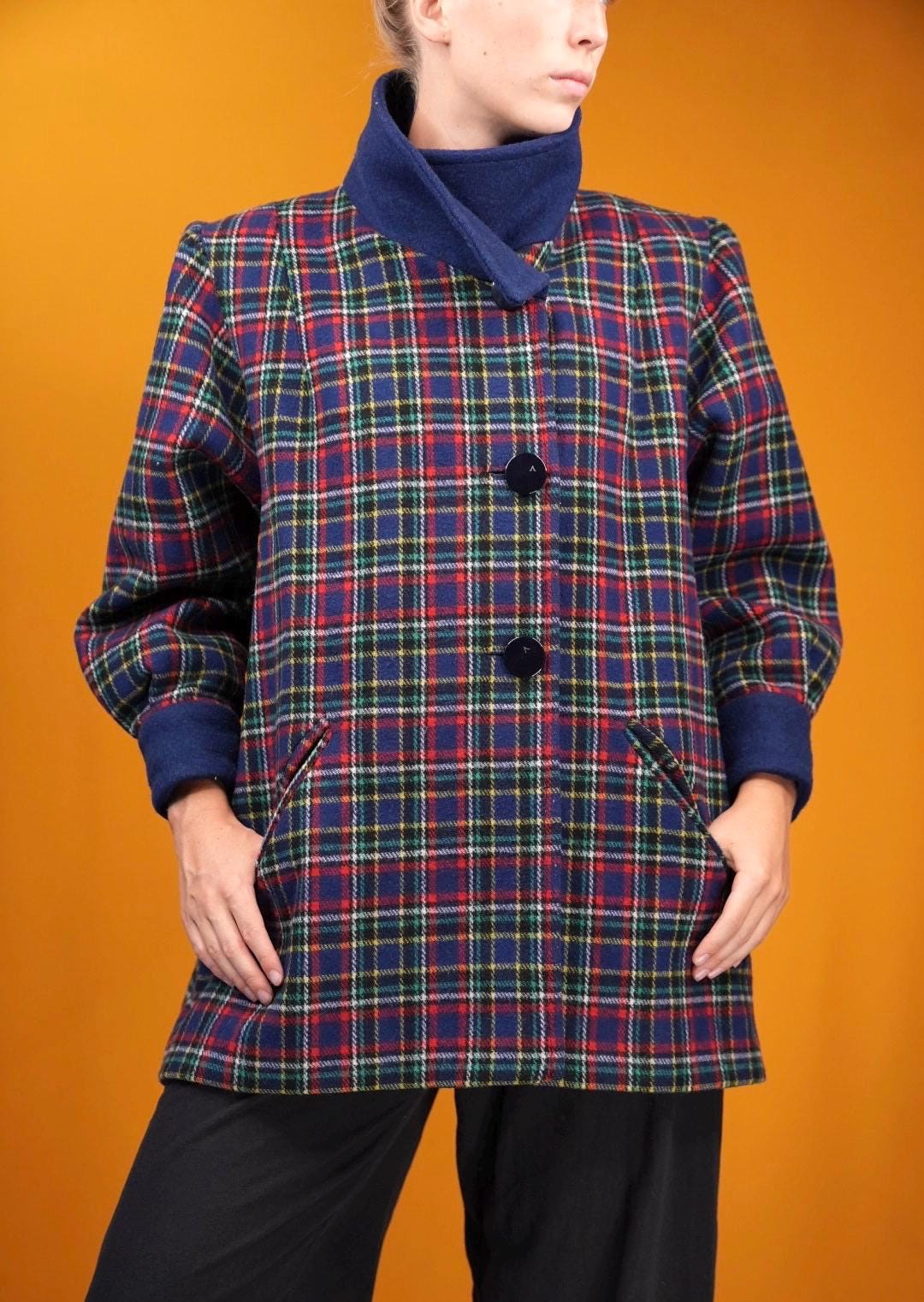 Vintage 1980s Jacket, Size 38/10-12, Tartan Plaid Mohair