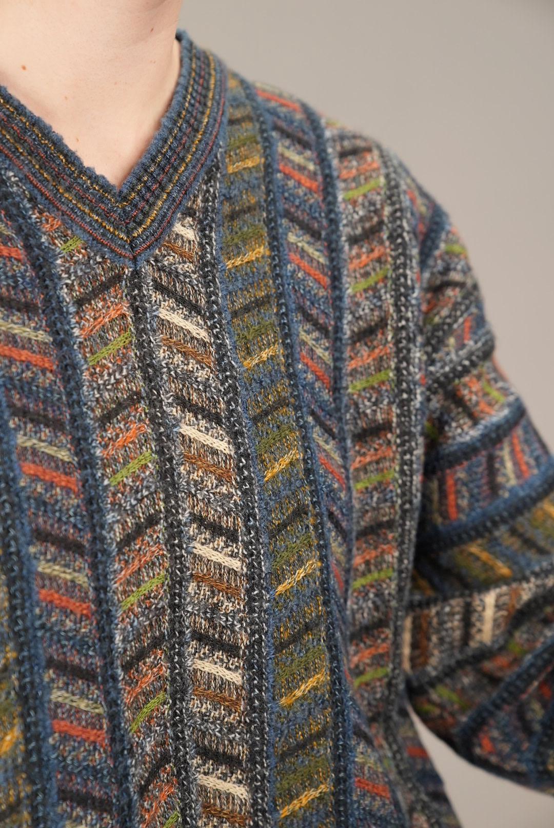 Italian Vintage Sweater With Colorful Abstract Knit-pattern