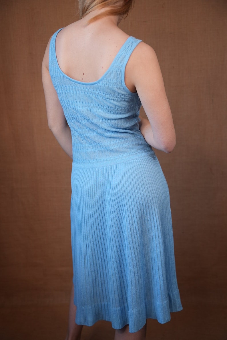 Baby blue pleated knit dress 60s/70s image 4