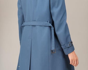 70s Italian Tailored Trench-coat | Pure Wool in Dusty Blue