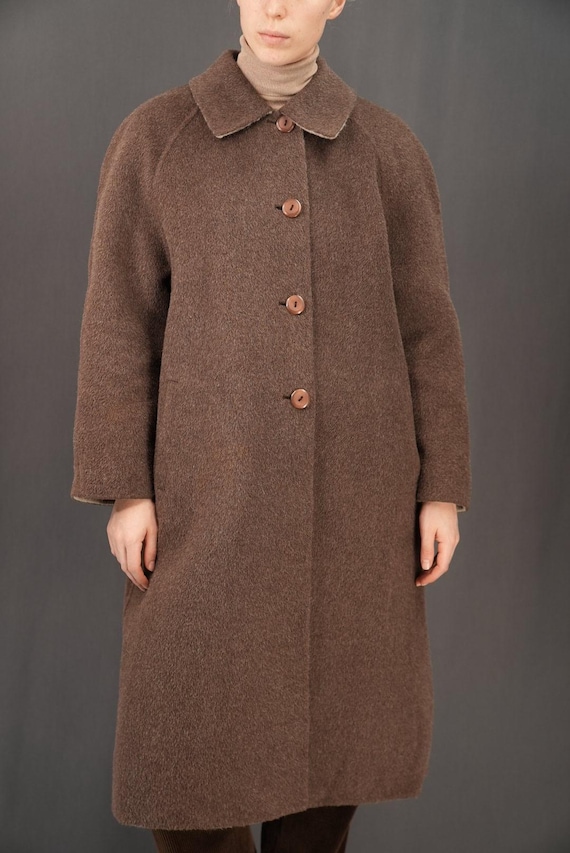 Alpaca & Camelhair Vintage Coat in Light Brown | Size XL | 80s