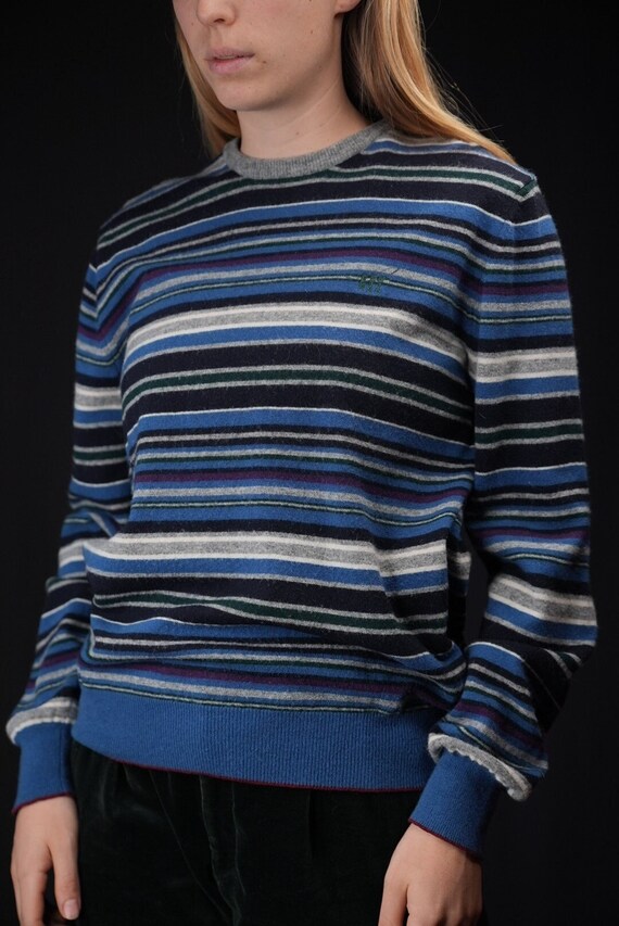Henry Cottons Striped Vintage Wool Sweater Blue |… - image 1