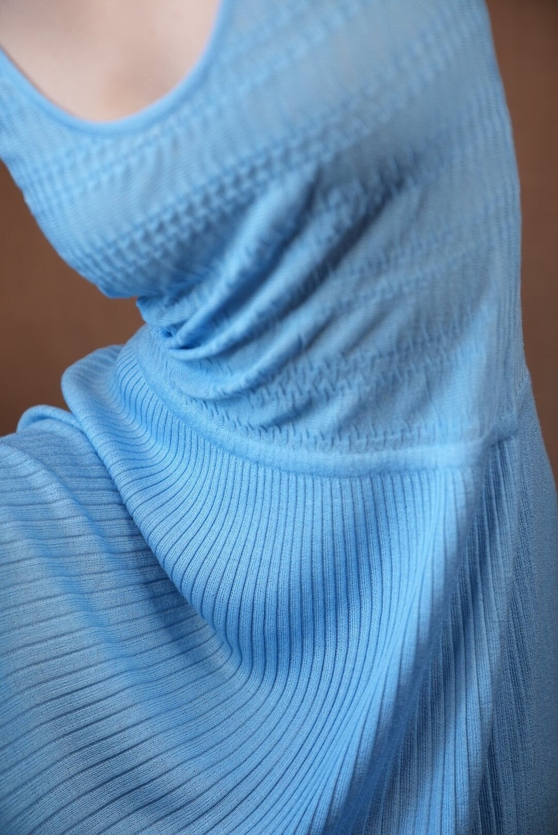 Baby blue pleated knit dress 60s/70s image 1