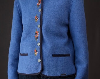 【GIESSWEIN】チロリアン wool jacket Giesswein Boiled Wool Jacket in Blue With Flower