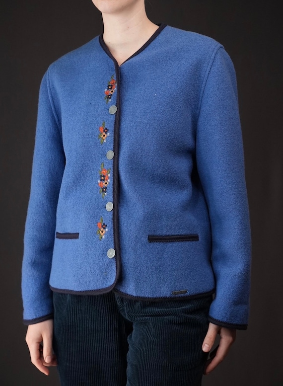 Giesswein Boiled Wool Jacket in Blue With Flower