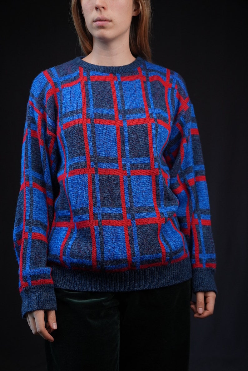 Vintage Sweater with Graphic Pattern blue red Made in Denmark image 4