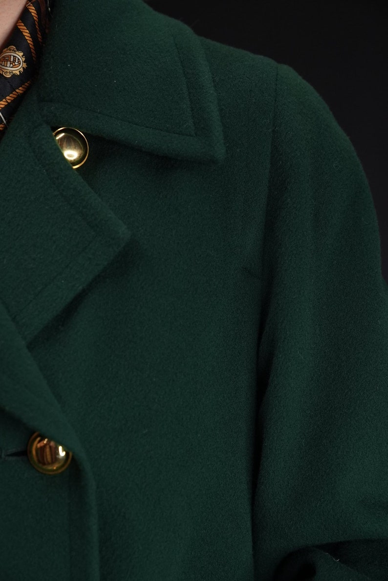 Aquascutum Dark Green Double-Breasted Vintage Wool Coat 20% Cashmere Made in England image 4