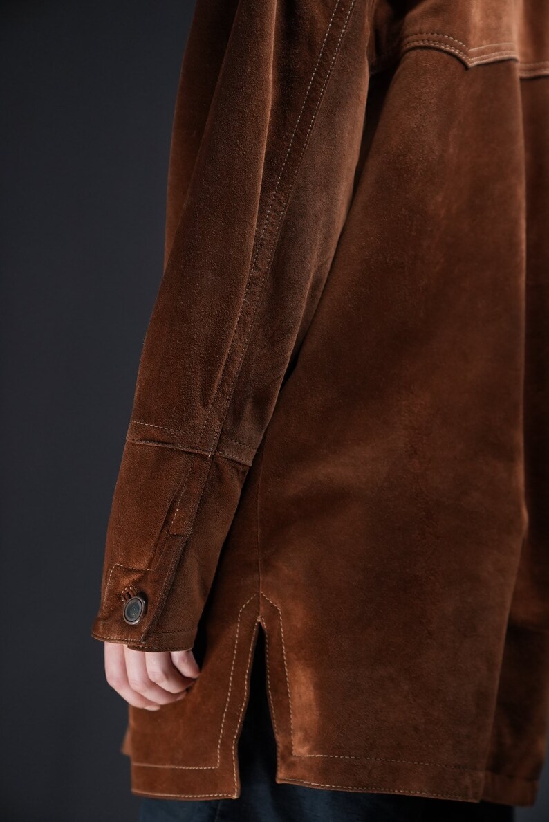 Luxury Suede Leather Coat Vintage caramel brown image 3