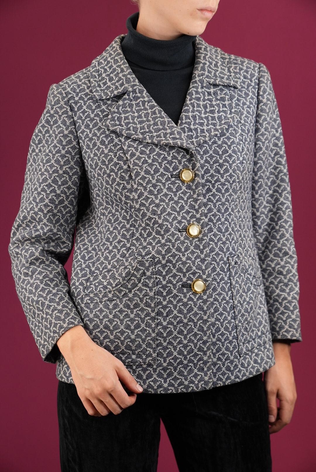 ジャケット・アウター 70's FRENCH VINTAGE WOOL TAILORED JACKET 1970s Vintage Tailored Wool Jacket in Light Blue With Golden