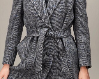 Classic Herringbone Coat in Blue With Speckles | Vintage