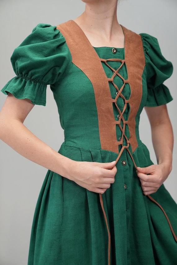 Vintage Austrian Dirndl Dress | Green Cottagecore Puff Sleeve With Suede  Corset | Size S-M - Etsy