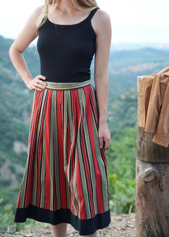 Unique Vintage Midi Skirt Vintage 60s 70s striped… - image 2