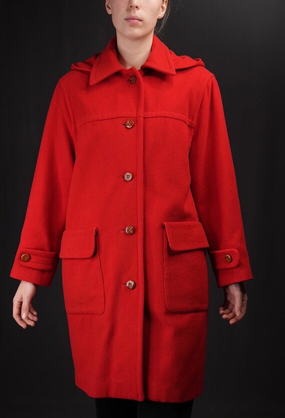 Red Duffle Vintage Coat Hooded 1980s Etsy Australia