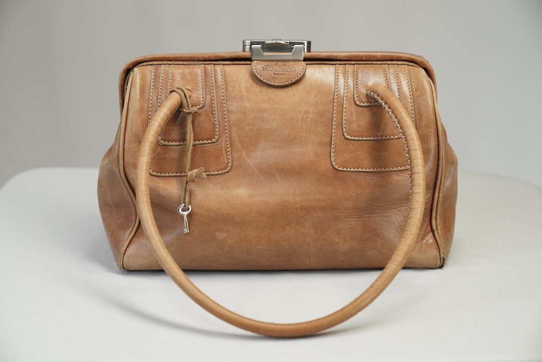 80s Tramontano Napoli Leather Doctor Bag | Vintage Italian Handbag