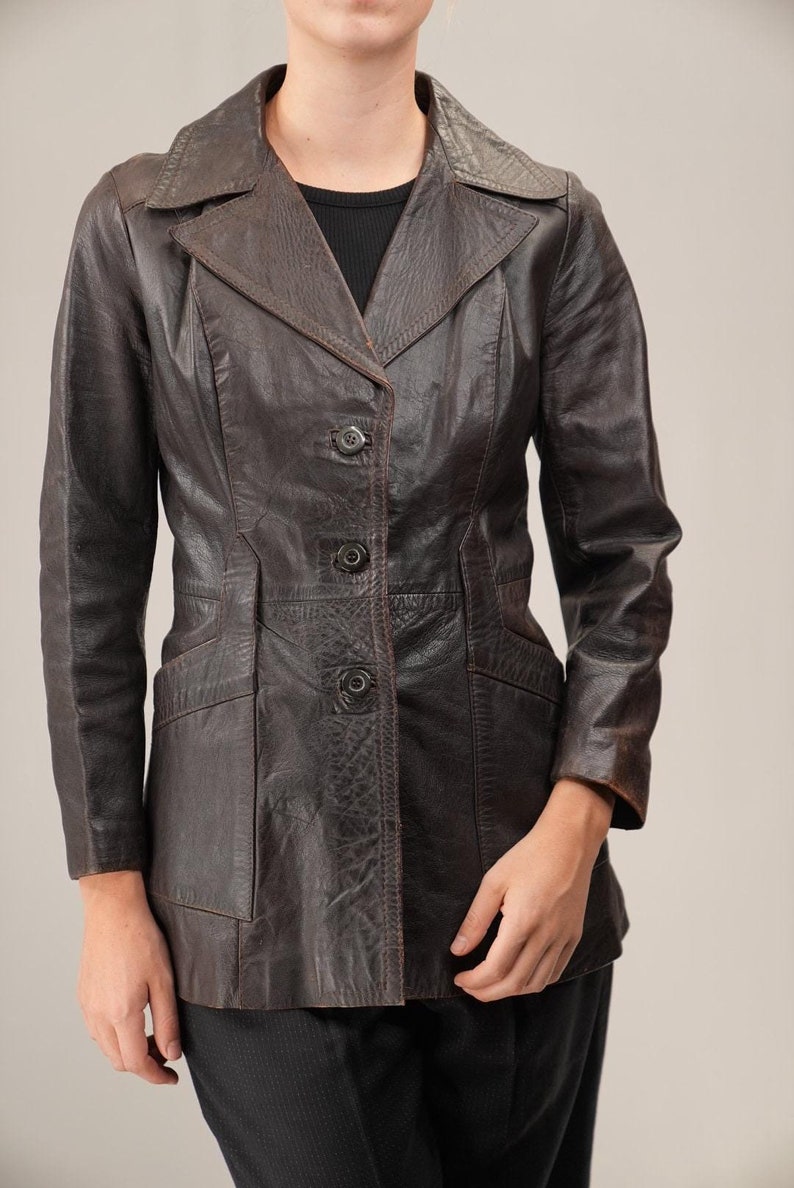 1970s Italian Vintage Leather Jacket in Dark Brown Blazerstyle Women's
