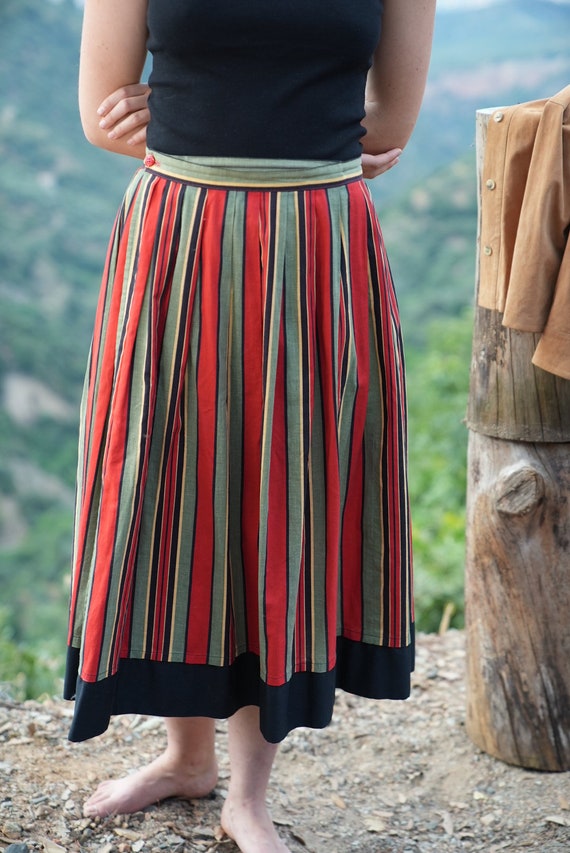 Unique Vintage Midi Skirt Vintage 60s 70s striped… - image 5
