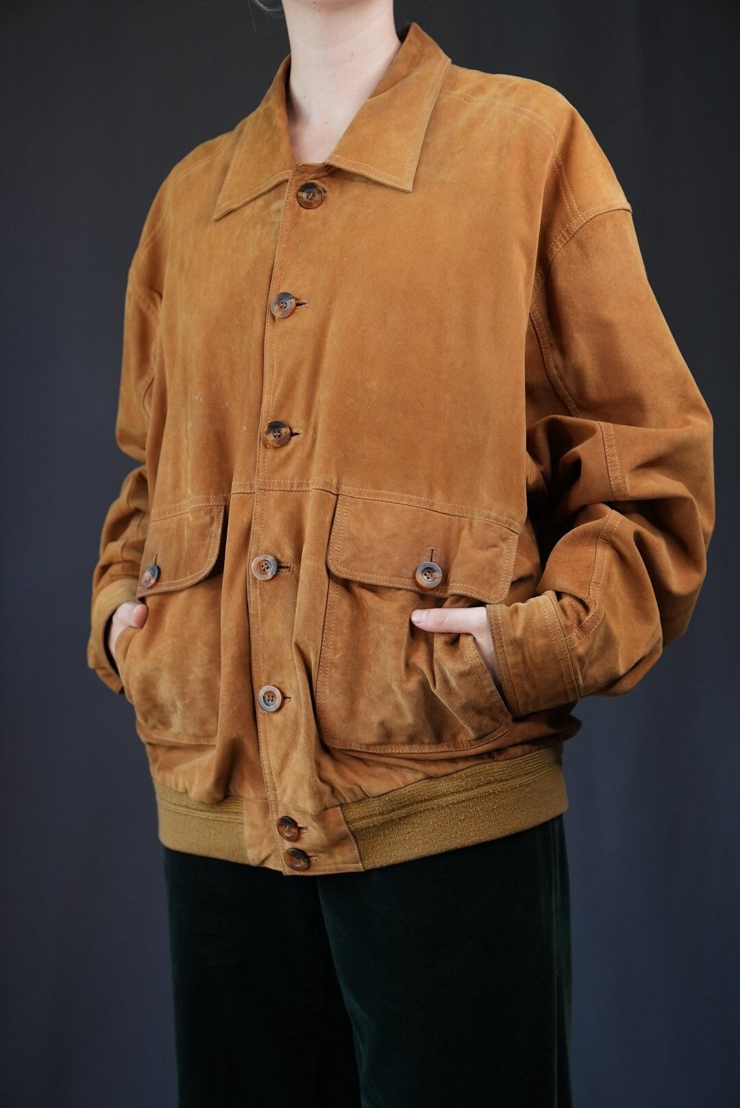 90s Camel Leather Bomber Jacket | Classic Suede Leather Jacket