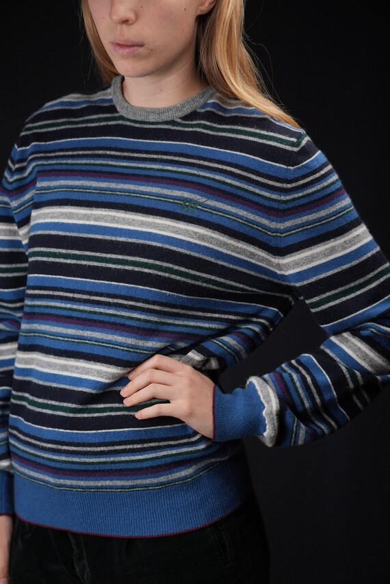 Henry Cottons Striped Vintage Wool Sweater Blue |… - image 4