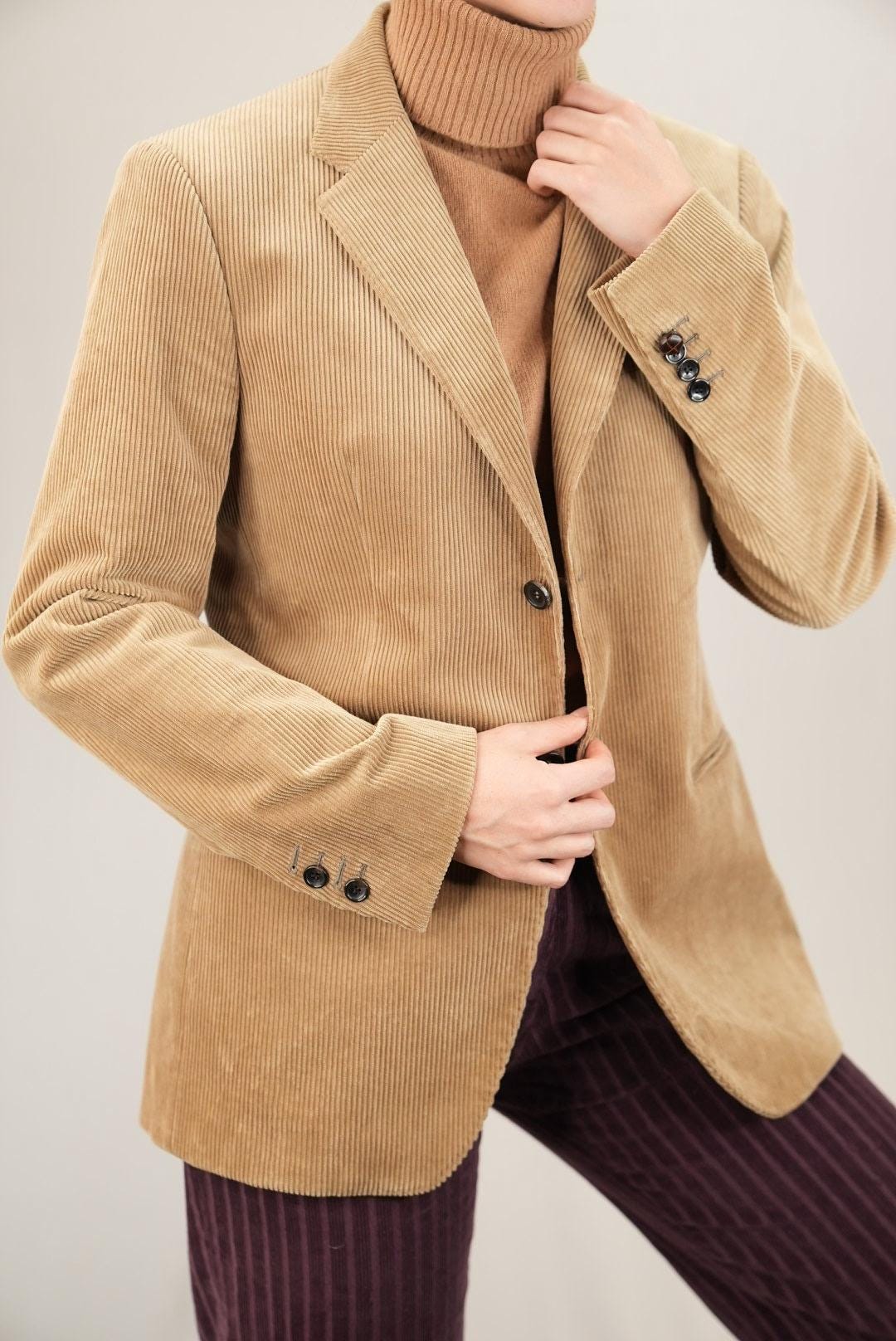 トップス 1980s mariomatteo made in ITALY corduroy Italian Vintage Corduroy Blazer in Classic Beige | Mario