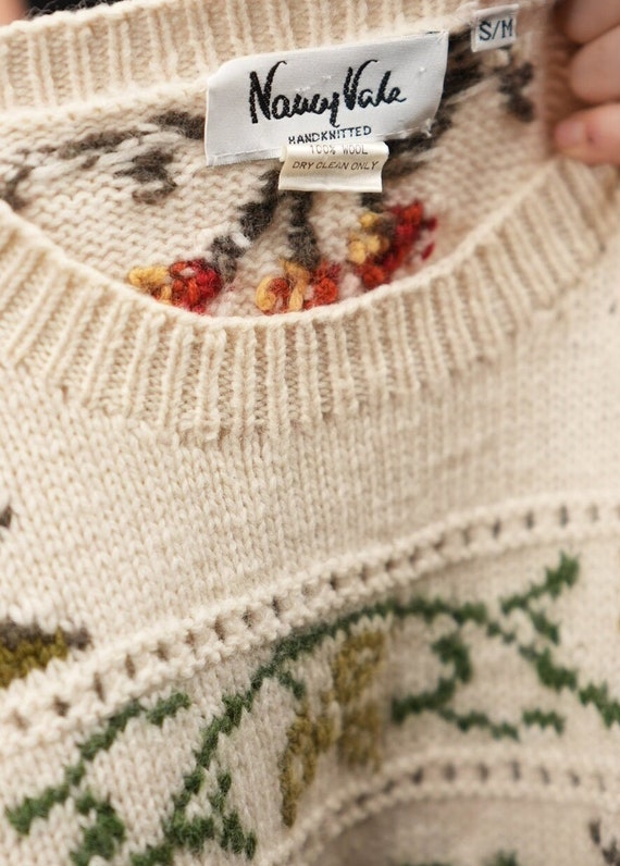 Hand-knitted Vintage Sweater With Fruit Pattern in Cream